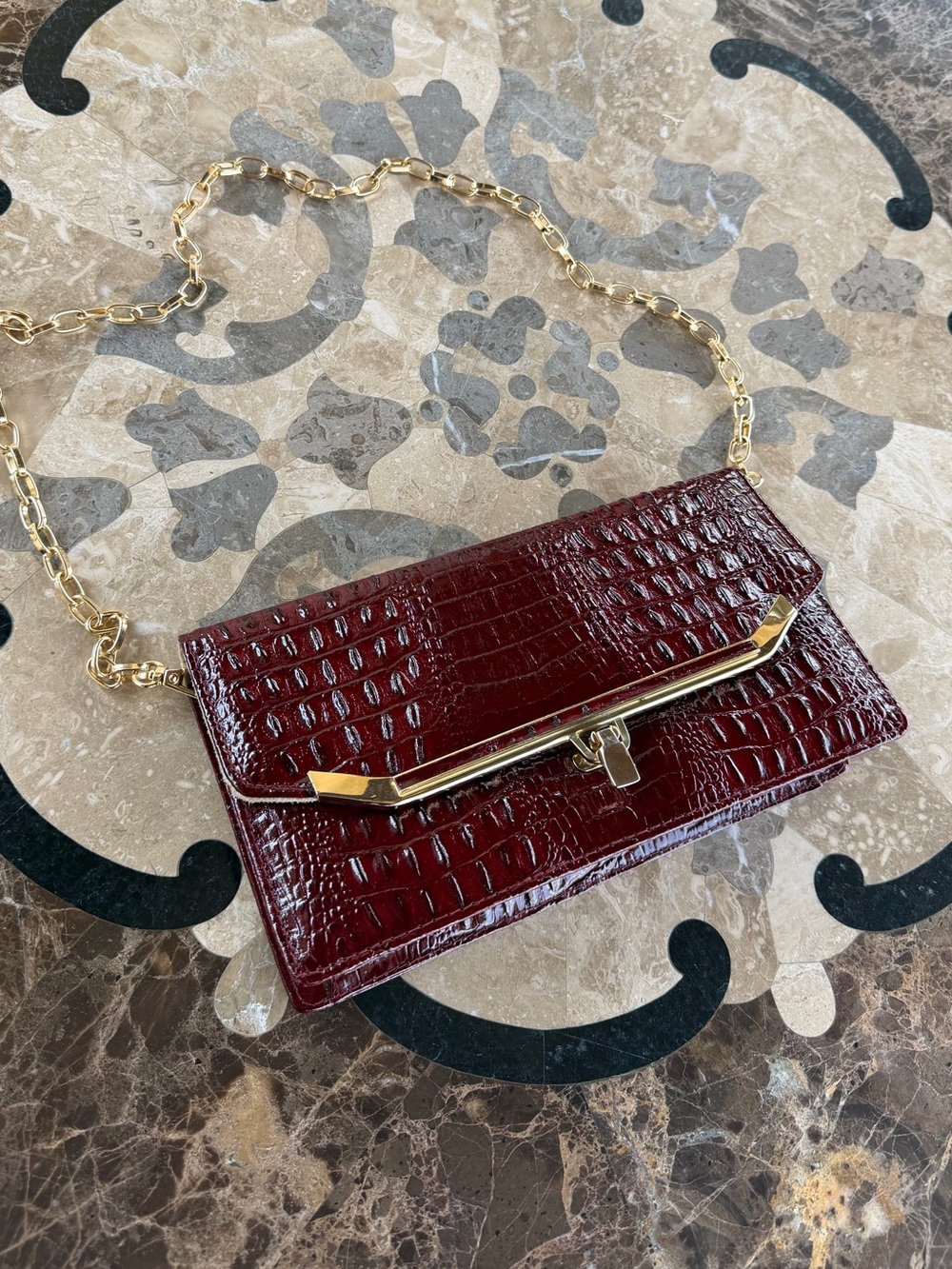 Vintage Croc Embossed Structured "Dinner Bag"